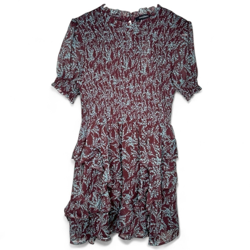 NWT Olivaceous Floral Smocked Ruffle Boho Mini Dress Size Large